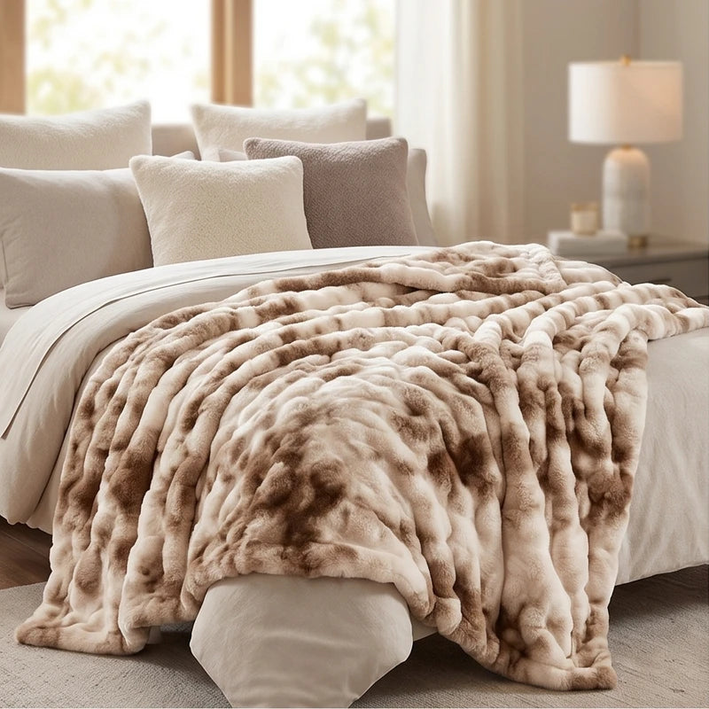 Tie Dye Brown Plush Textured Throw Blanket lifestyle photo