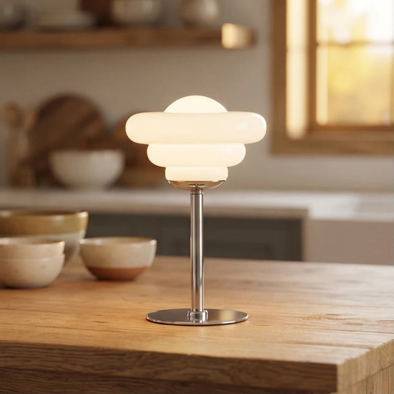 White lamp styled in a warm home setting