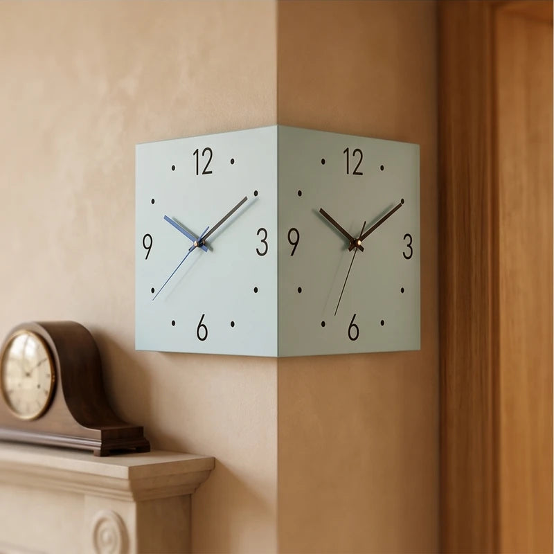Blue Double-Sided Corner Wall Clock lifestyle photo - 3
