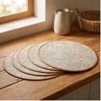 white 3 2/4/6/8pcs Bohemian Jute Printed Placemats with Faux Leather Edges, Heat Insulation Mats, Decorative Mats lifestyle photo