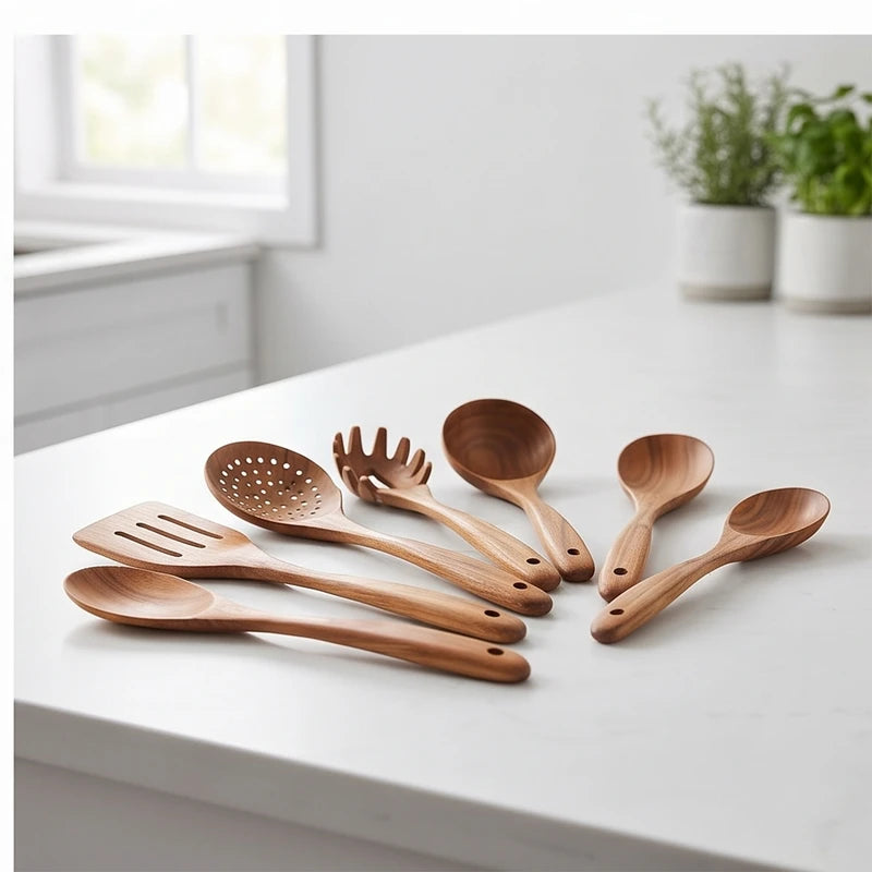 9 Pieces wooden home accent styled in a warm home setting