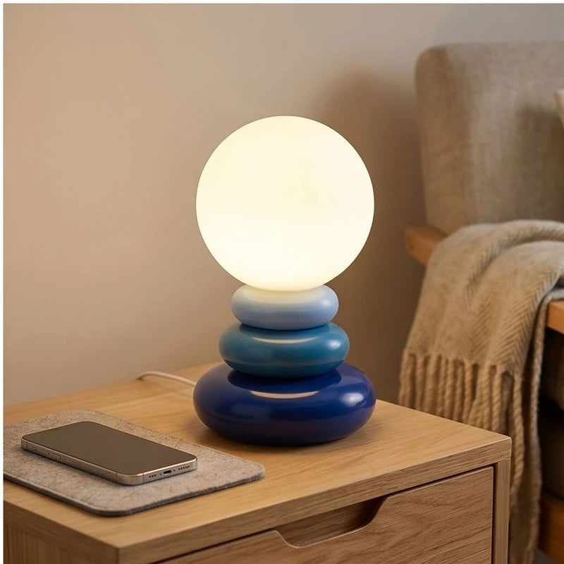 Blue Peren Nordic Stacked Stone Bedside Lamp – Elegant Dimmable LED Lighting lifestyle photo - 4