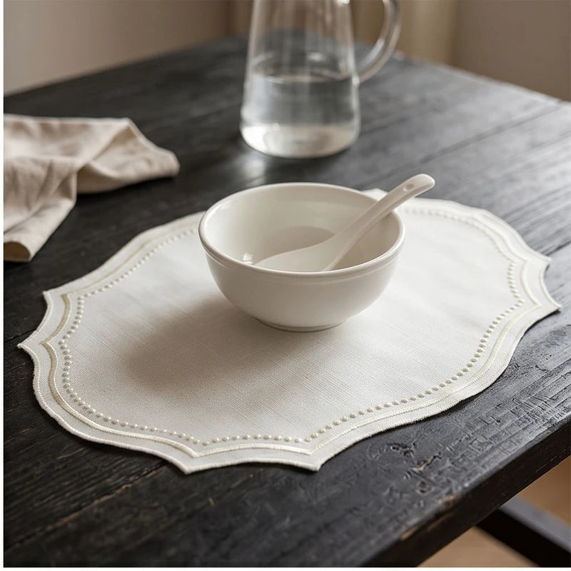Beige Vintage Embroidered Fabric Placemat Imitation Cotton Linen Decorative Table Mat Napkins Washable French Lace Table Place Mat lifestyle photo - 2