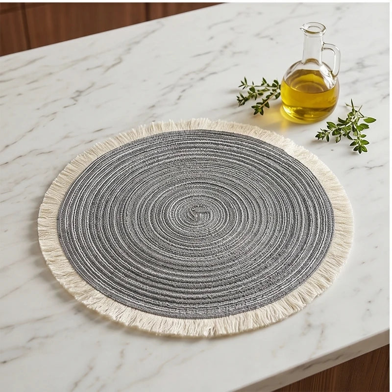 02 1pc Hot Selling Fringe Eco-friendly Household Non-Slip Heat-Resistant Morden Style Table Placemat Washable Mat For Dining Table lifestyle photo - 3