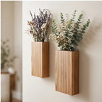 2 pcs brown Wood Wall Planter for Greenery and Dried Flowers, Indoor Wood Hanging Vase, Modern Farmhouse Wall Decor for Living Room Bedroom lifestyle photo - 4