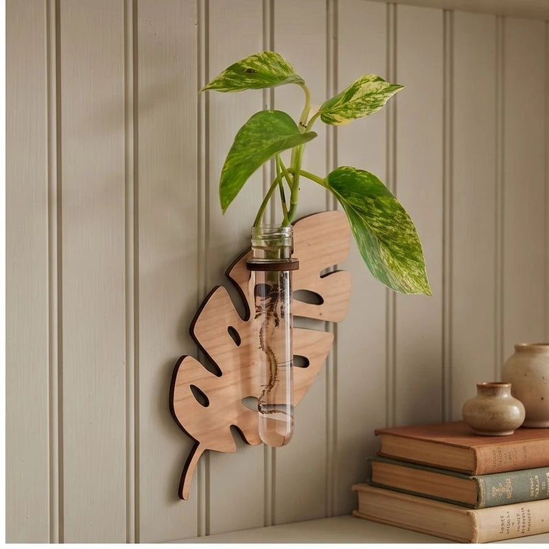 Large Leaf wooden planters styled in a warm home setting - 2