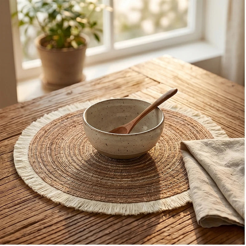 01 1pc Hot Selling Fringe Eco-friendly Household Non-Slip Heat-Resistant Morden Style Table Placemat Washable Mat For Dining Table lifestyle photo