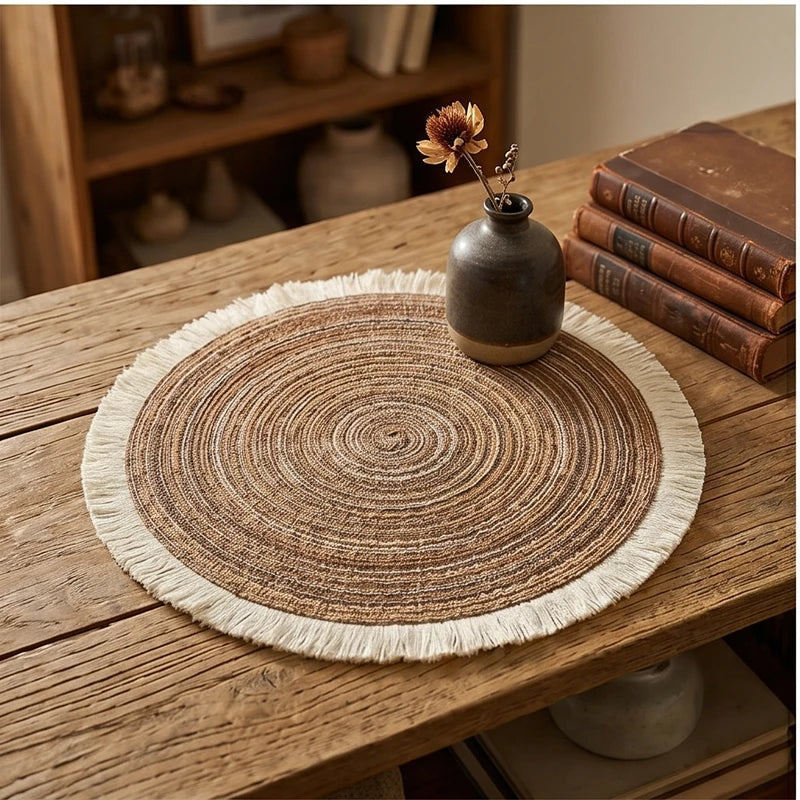 01 1pc Hot Selling Fringe Eco-friendly Household Non-Slip Heat-Resistant Morden Style Table Placemat Washable Mat For Dining Table lifestyle photo - 3