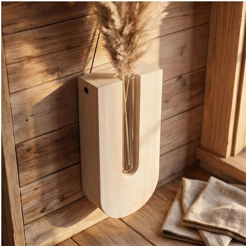 Beige Wooden Flower Planters Bohemia Style Hanging Flower Tube Vase with Wood Stand Hydroponic Plant Rack lifestyle photo - 4