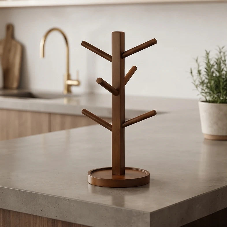 Brown 6 Hooks bamboo holder styled in a warm home setting - 2