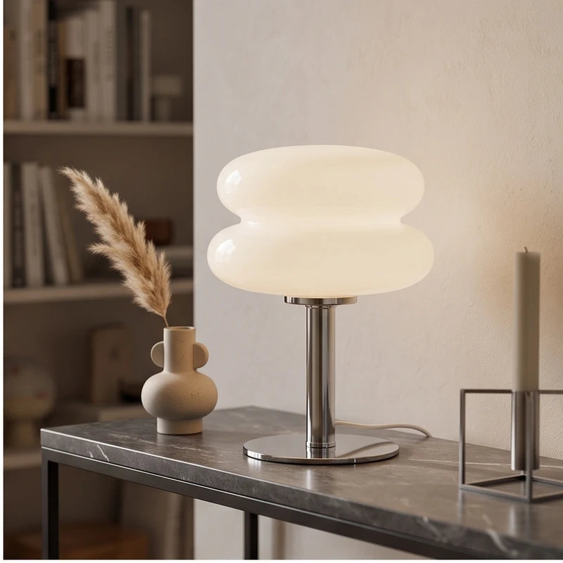 Beige lamp styled in a warm home setting - 2