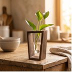 Retro color Modern Wood Propagation Vase - Minimalist Hydroponic Planter for Home & Office Decor lifestyle photo