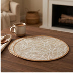 white 3 2/4/6/8pcs Bohemian Jute Printed Placemats with Faux Leather Edges, Heat Insulation Mats, Decorative Mats lifestyle photo - 2