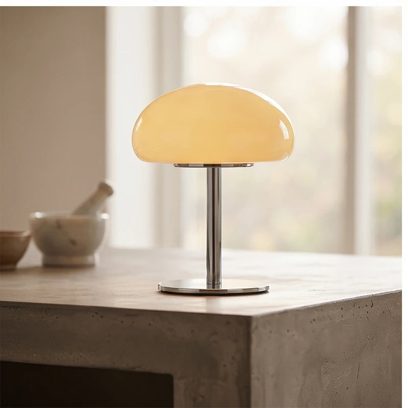 Cream glass lamp styled in a warm home setting - 3