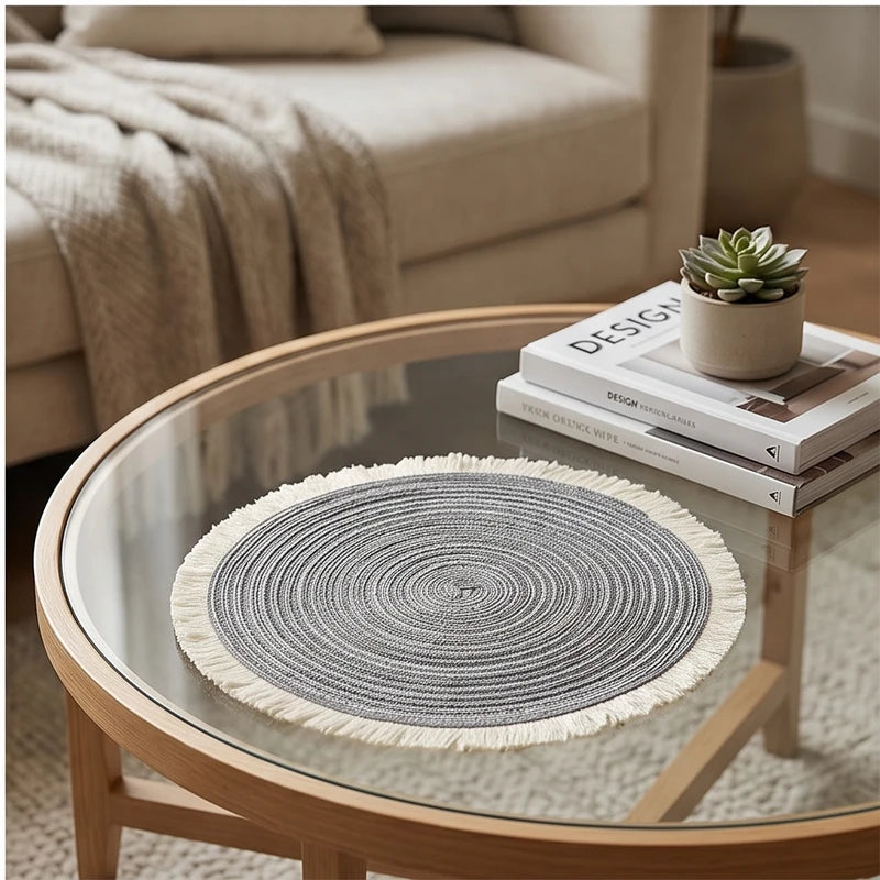 02 1pc Hot Selling Fringe Eco-friendly Household Non-Slip Heat-Resistant Morden Style Table Placemat Washable Mat For Dining Table lifestyle photo - 4