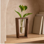 Retro color Modern Wood Propagation Vase - Minimalist Hydroponic Planter for Home & Office Decor lifestyle photo - 2