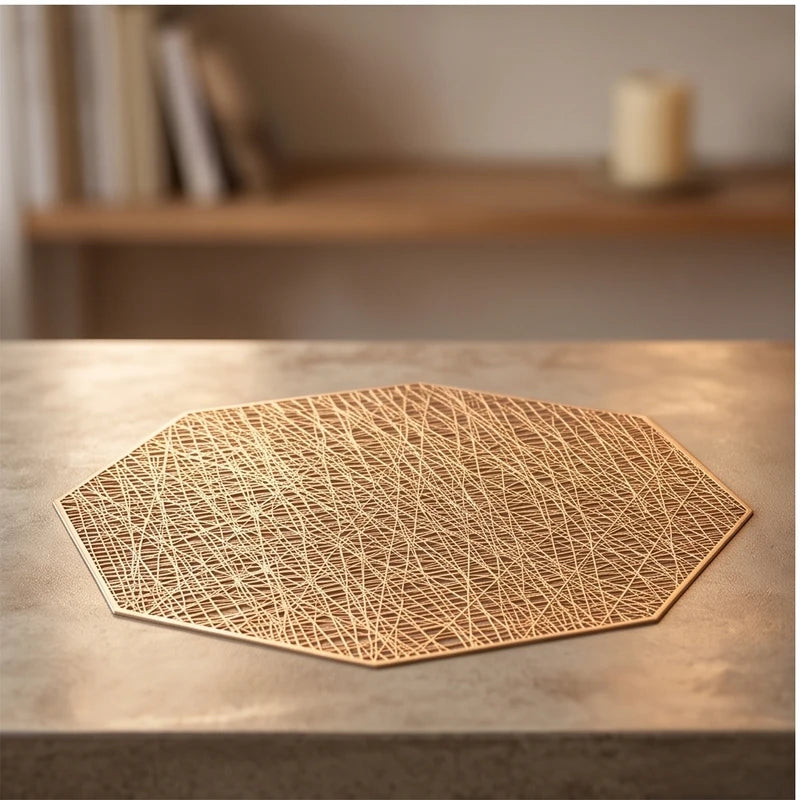 Golden 1Pc Placemats Restaurant Hollow PVC Decoration Meal Mat Anti-hot Dining Table Line Mat Steak Plate Pad lifestyle photo