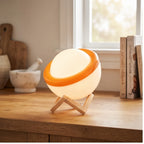 White lamp styled in a warm home setting