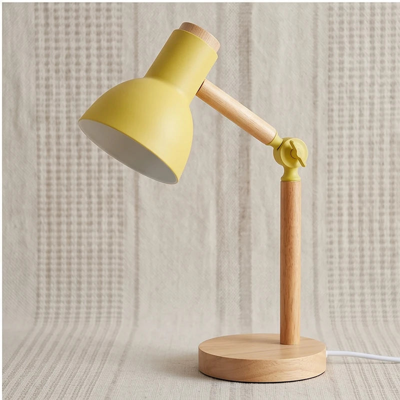 Yellow Creative Nordic Table Lamp Wooden Art LED Turn Head Simple Bedside Desk Light/Eye Protection Reading&Bedroom Study Lamp lifestyle photo - 4