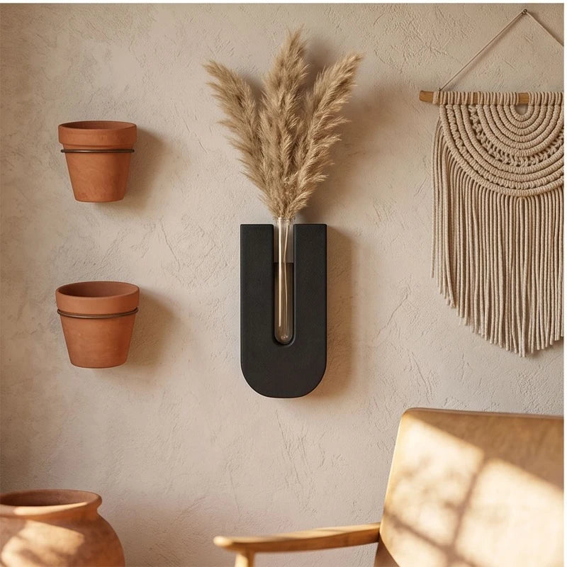 Black Wooden Flower Planters Bohemia Style Hanging Flower Tube Vase with Wood Stand Hydroponic Plant Rack lifestyle photo - 3