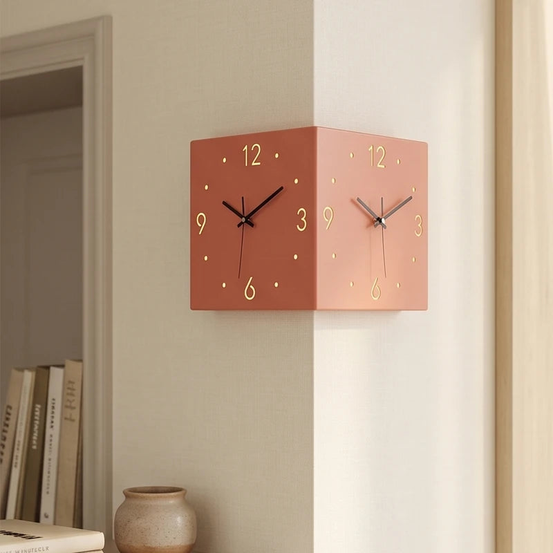Pink Double-Sided Corner Wall Clock lifestyle photo