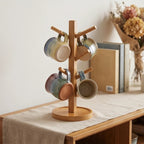 Wood 6 Hooks bamboo holder styled in a warm home setting - 2