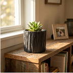 Black  11CM tall Green Plant Small Flower POTS, Mini Flower POTS Imitating Tree Bark, Exquisite Household Flower POTS lifestyle photo - 2