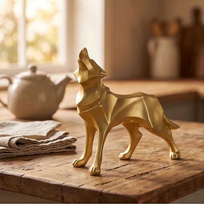 Gold Fenrir Resin Wolf Figurines lifestyle photo