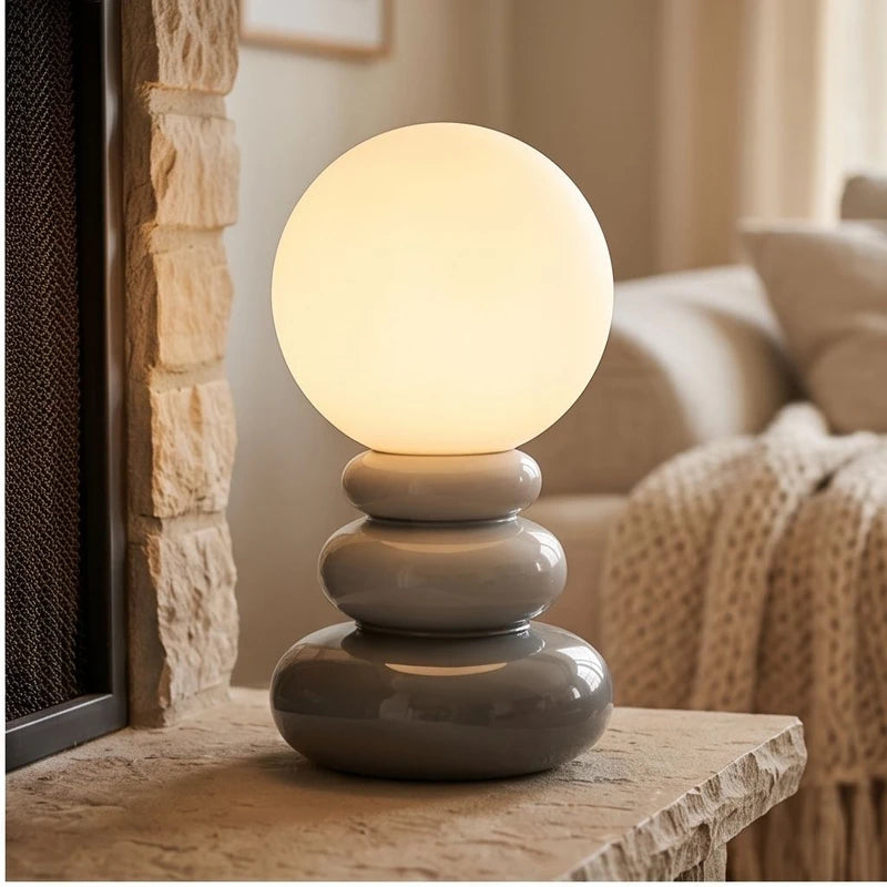 Gray Peren Nordic Stacked Stone Bedside Lamp – Elegant Dimmable LED Lighting lifestyle photo - 2