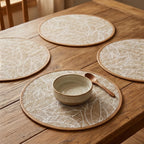 white 2 2/4/6/8pcs Bohemian Jute Printed Placemats with Faux Leather Edges, Heat Insulation Mats, Decorative Mats lifestyle photo - 2