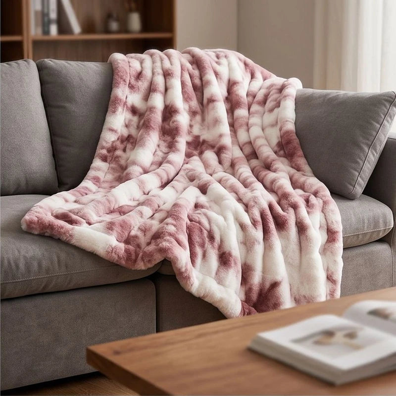 Tie Dye Pink Plush Textured Throw Blanket lifestyle photo - 2