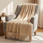 Khaki Ridley Knitted Throw Blanket with Tassels lifestyle photo - 2