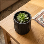 Black  11CM tall Green Plant Small Flower POTS, Mini Flower POTS Imitating Tree Bark, Exquisite Household Flower POTS lifestyle photo - 4
