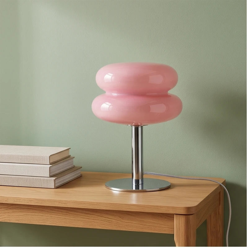 Beige lamp styled in a warm home setting