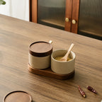 Ceramic Spice Jar Set with Wooden Lids
