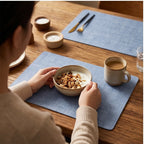 Blue Dual-Sided PU Canvas Texture Placemat,Waterproof Heatproof 43x30cm Non-Slip Dining Table Mat,Washable for Home and Hotel Use lifestyle photo - 2