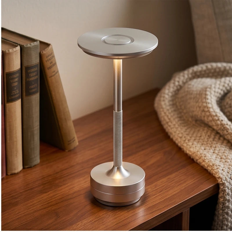 Silver Rechargeable Wireless Table Lamp LED Touch Sensor Desktop Night Light Reading Lamp for Restaurant Hotel Bar Bedroom Decor Light (Copy) lifestyle photo - 2