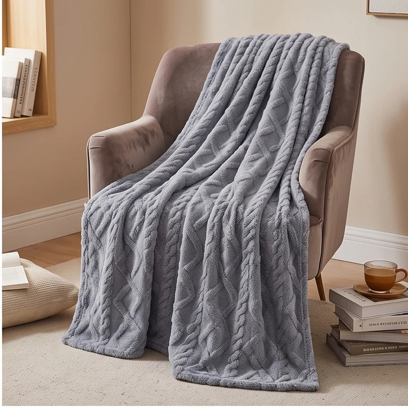 Blue fleece blanket styled in a warm home setting - 2