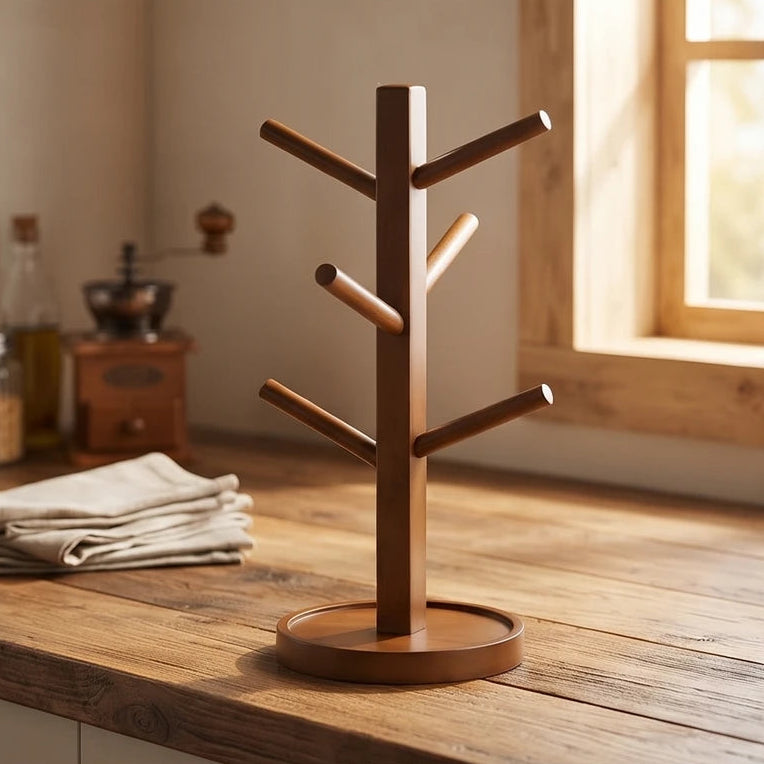 Brown 6 Hooks bamboo holder styled in a warm home setting