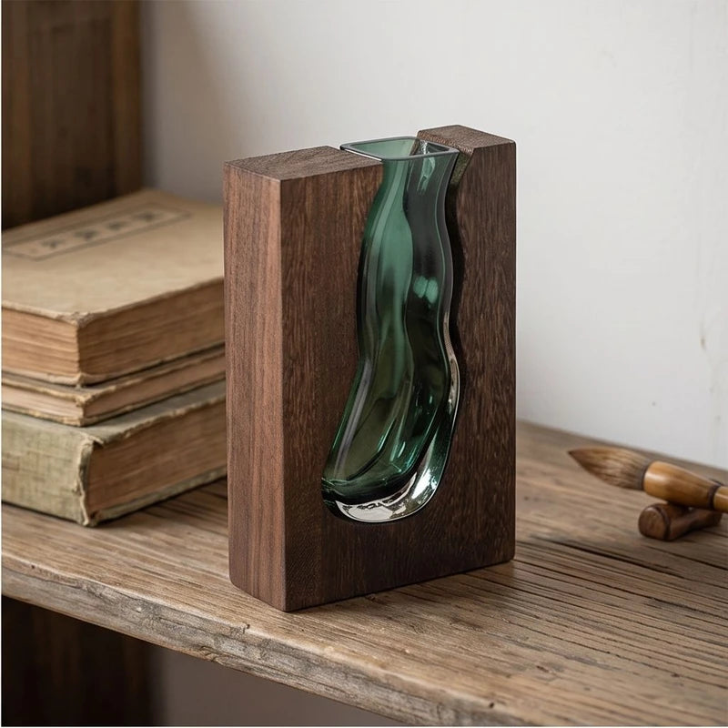 log cabin New Chinese Style Solid Wood Glass Vase Home Designer Decoration Home Hotel Decoration High-end Soft Decoration Glass Wooden lifestyle photo - 2