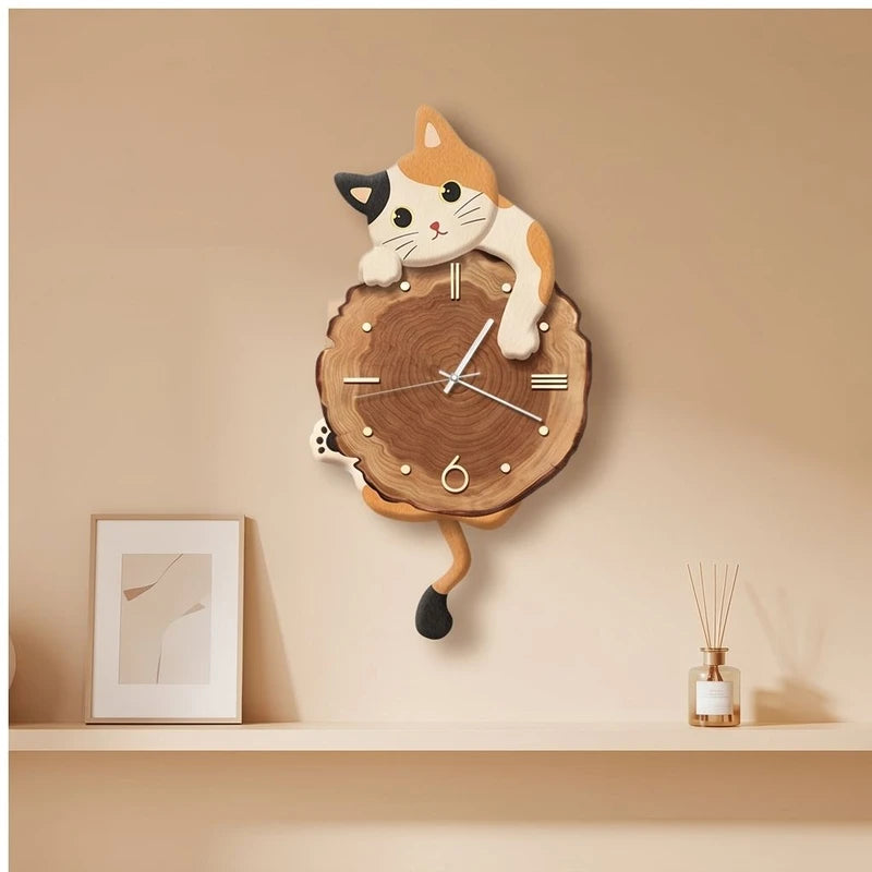 tabby cat clock styled in a warm home setting - 2