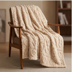 Khaki fleece throw styled in a warm home setting - 2