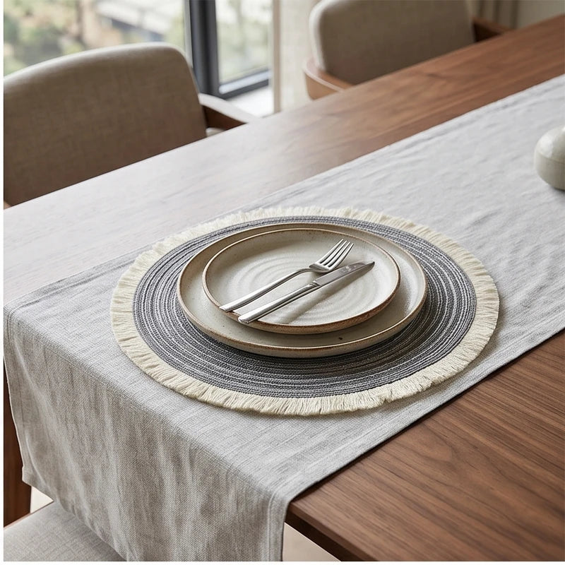 02 1pc Hot Selling Fringe Eco-friendly Household Non-Slip Heat-Resistant Morden Style Table Placemat Washable Mat For Dining Table lifestyle photo - 2