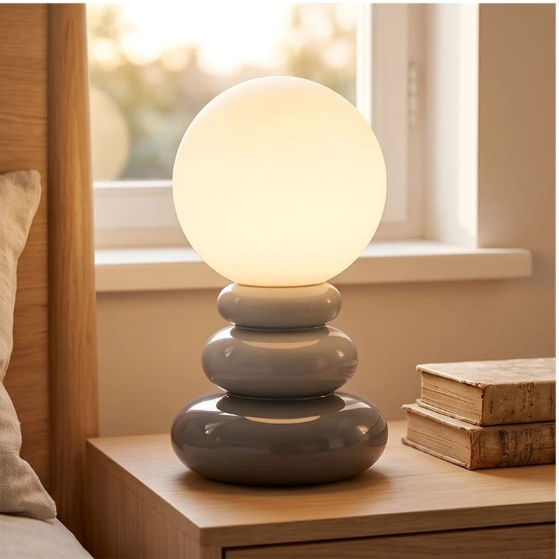 Gray Peren Nordic Stacked Stone Bedside Lamp – Elegant Dimmable LED Lighting lifestyle photo - 3
