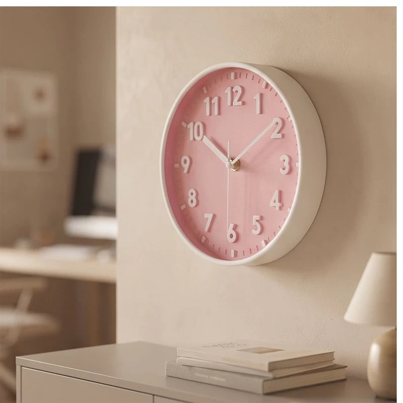 Pink clock styled in a warm home setting - 2