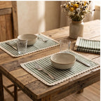 Green BUYNOW 4PCS Gingham Lace Trim Placemats Set Dining Vintage Style Table Mats Coasters for Modern Kitchen Durable Restaurant Decor lifestyle photo
