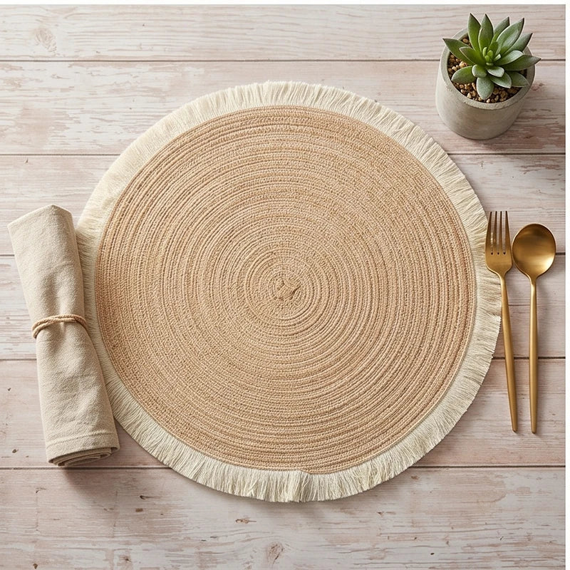 04 1pc Hot Selling Fringe Eco-friendly Household Non-Slip Heat-Resistant Morden Style Table Placemat Washable Mat For Dining Table lifestyle photo - 2