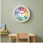 silver frame clock styled in a warm home setting