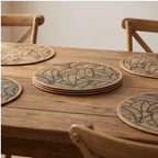 black 3 2/4/6/8pcs Bohemian Jute Printed Placemats with Faux Leather Edges, Heat Insulation Mats, Decorative Mats lifestyle photo - 4