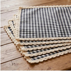 Black BUYNOW 4PCS Gingham Lace Trim Placemats Set Dining Vintage Style Table Mats Coasters for Modern Kitchen Durable Restaurant Decor lifestyle photo